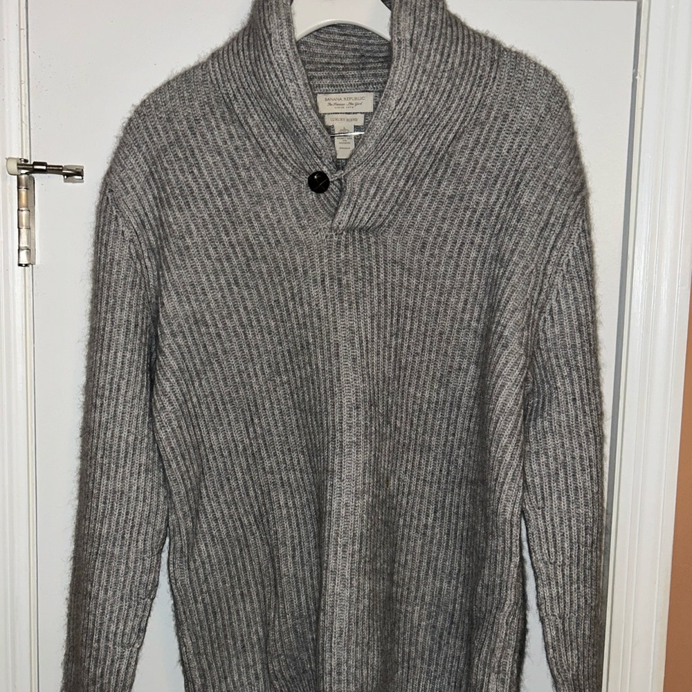Banana Republic Luxury Gray Ribbed Shawl Collar Sweater